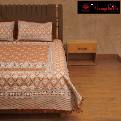 King Size Multani Bedsheet Designers Grace – King, Orange thumbnail